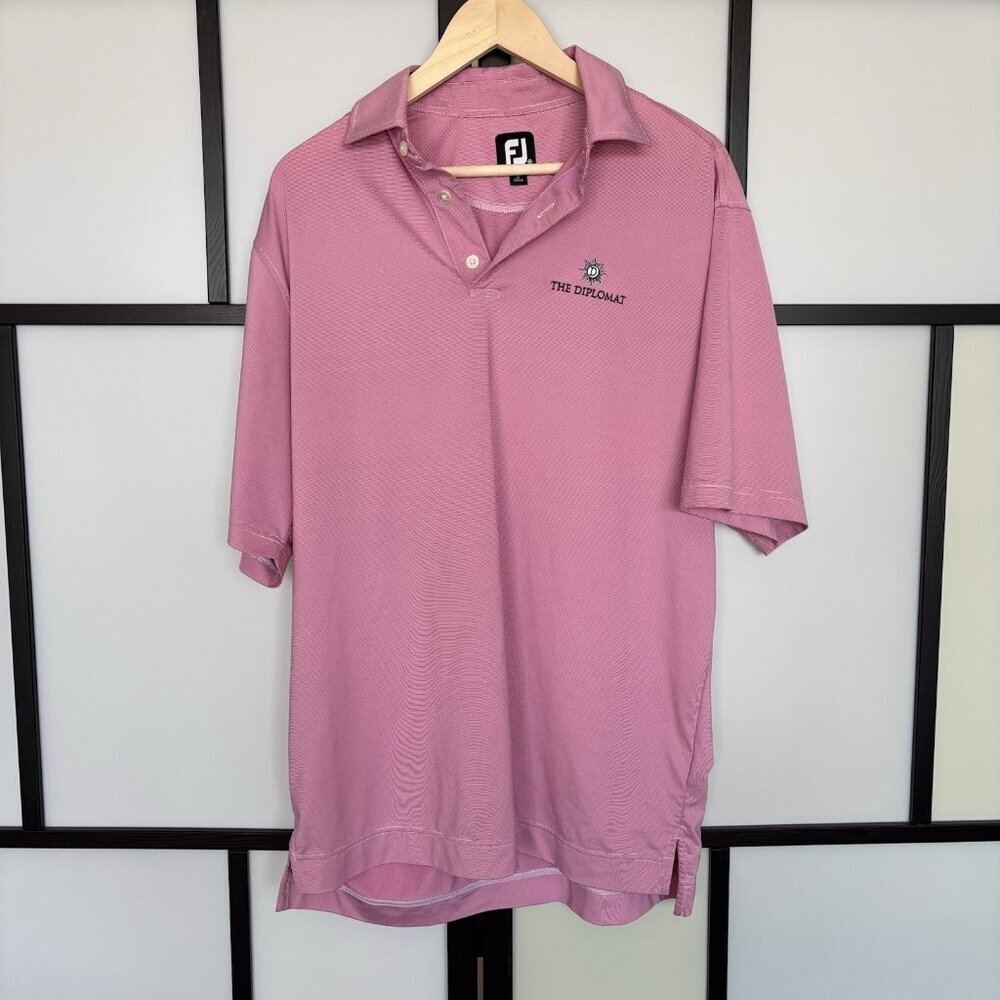 Footjoy Polo Shirt Mens Medium The Diplomat Pink Golf Performance Stretch - Picture 2 of 15